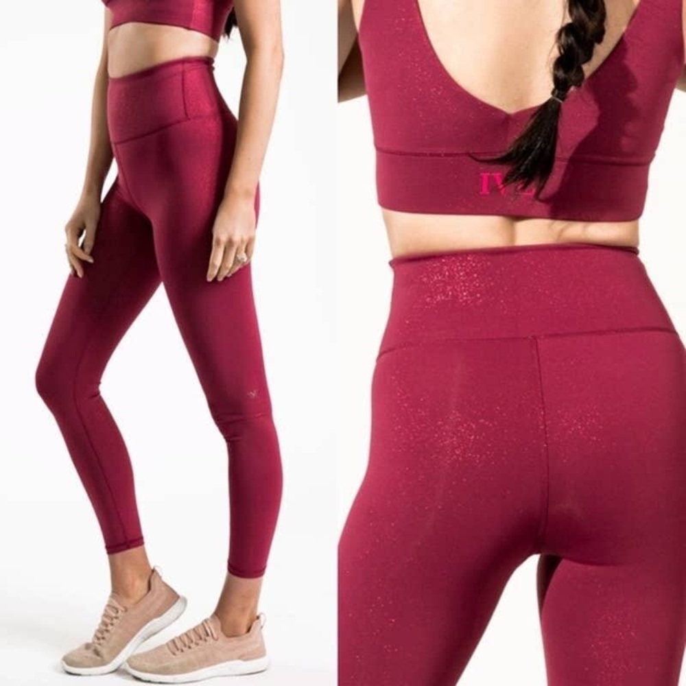 IVL Collective Go Power Sport Raspberry Glitter High Rise Leggings and Bra Sz 8